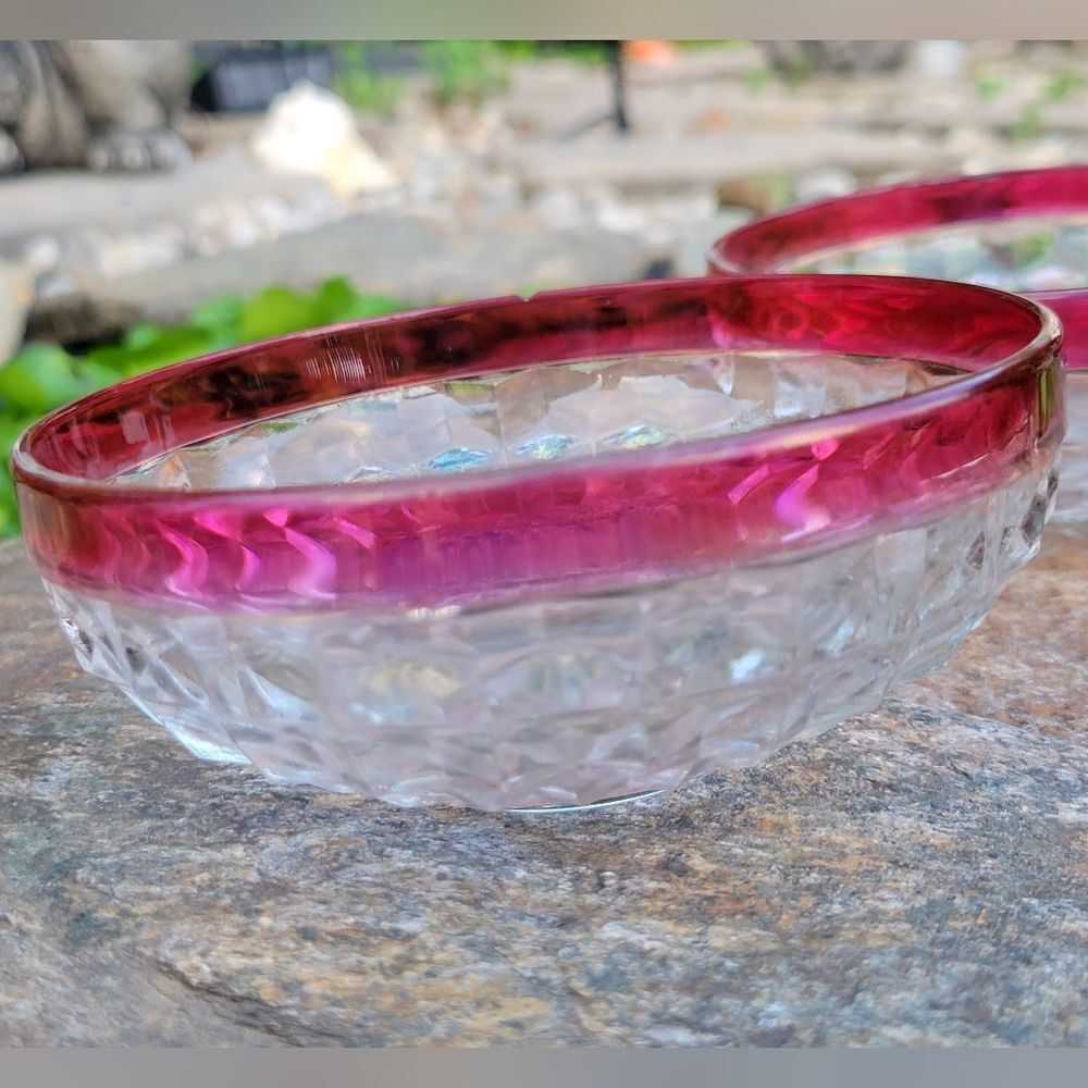 Vintage Diamond Point Indiana Ruby Glass Bowls